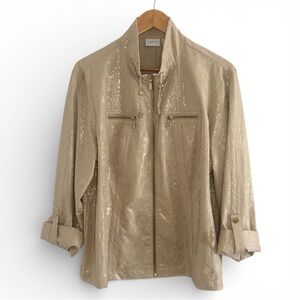 Zenergy by Chico’s Gold Metallic Animal Print Zip Jacket Size 3 (XL)